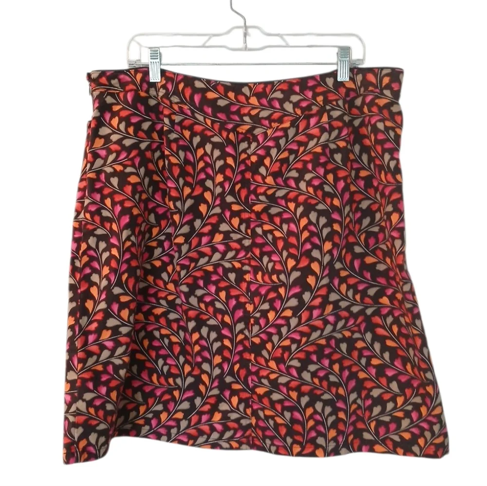 Talbots Leaf Heart Print Chocolate Brown Casual Skirt With Pockets Size 18 - Picture 2 of 10